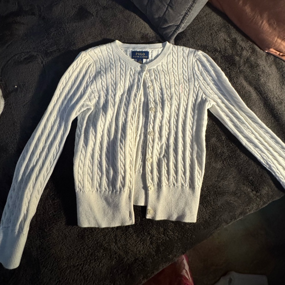 Girls Polo by Ralph Lauren White Cable Knit Cardigan